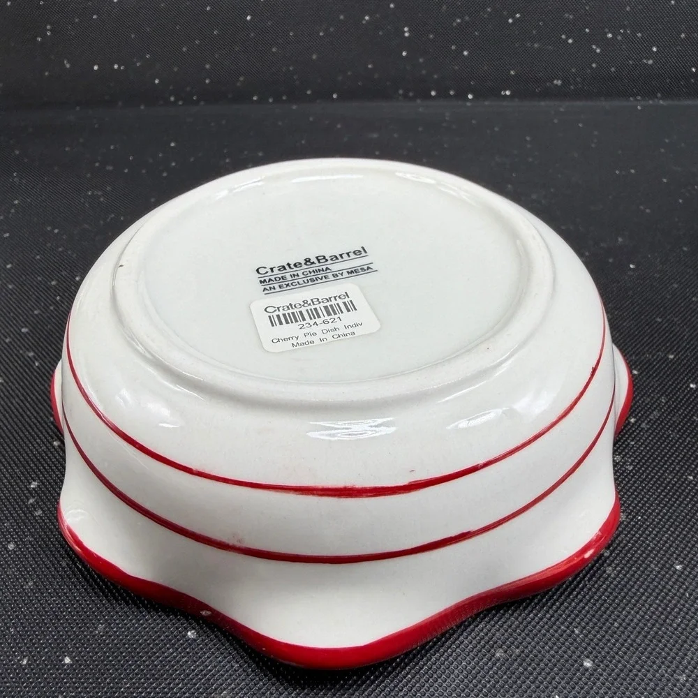 Crate & Barrel Mesa Cherry Pie Dish Bowl Individual Ramekin Set of 2 Red White